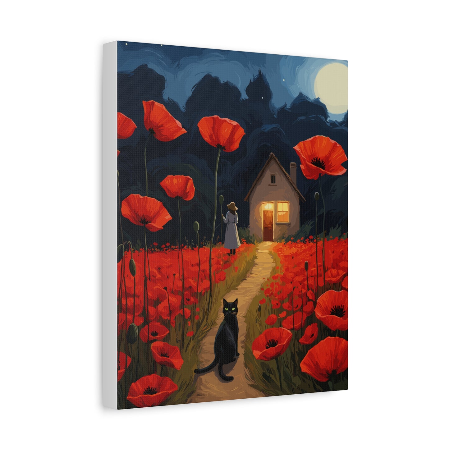Canvas Print - Black Cat in a Field of Poppies