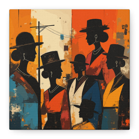 Canvas Artwork, Elegant Women in Hats After Church, Home Decor, Wall Art, Religious, Black Women, Matte Stretched Canvas Print